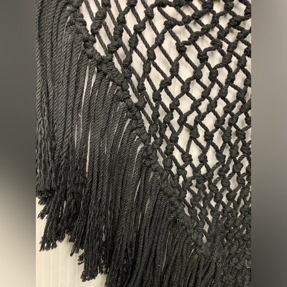 Black Macrame / Crocheted Dream Catcher With Wooden Grapevine Hoop - Hand Made - Picture 7 of 11